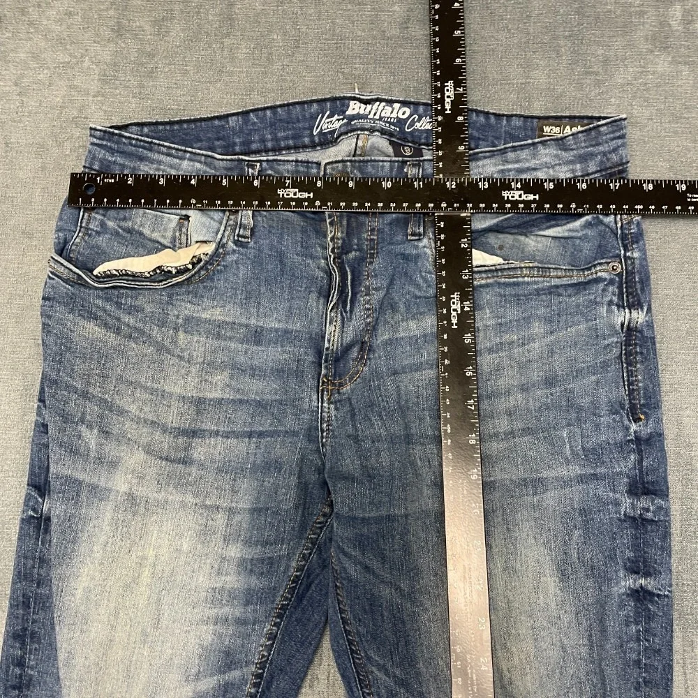 Vintage Buffalo Ash X Jeans Mens 36x32 Blue Denim Stretch Distressed Slim Fit